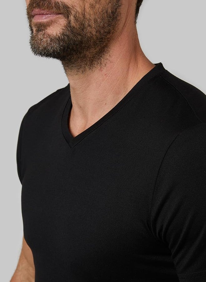 32 Degrees Mens 4 Pack Cool V-Neck T-Shirt | Anti-Odor | Quick Drying | 4-Way Stretch, Black, Large - Image 3